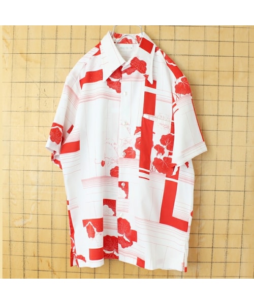 60s~70s EURO permaflott 総柄 オープンカラー シャツ 60s 70s EURO permaflott 総柄 シャツ メンズL相当 ブラウン