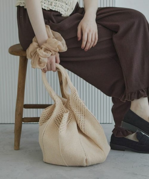Crisp（クリスプ）の「メランジナチュラルニットバッグ[c3k3706b]（ハンドバッグ・レディース・ベージュ/アイボリー・FREE）」の2枚目の写真