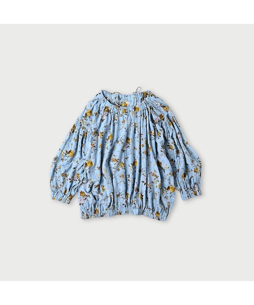 45ガーゼアンティークフラワープリントのシャーリングブラウス