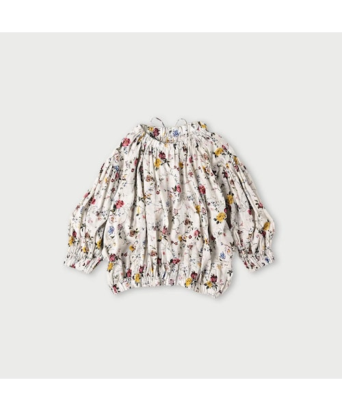 45ガーゼアンティークフラワープリントのシャーリングブラウス 45R45ガーゼアンティークフラワープリントのシャーリングブラウス