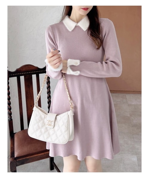 INGNI(イング)の「【新作早割】【WEB限定】襟フェザーリブニットワンピース(ワンピース/ドレス・レディース・グレー/オフホワイト/クロ/オフホワイト/ピンク/オフホワイト・M)」の15枚目の写真