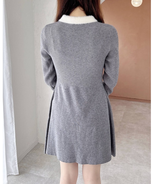 INGNI(イング)の「【新作早割】【WEB限定】襟フェザーリブニットワンピース(ワンピース/ドレス・レディース・グレー/オフホワイト/クロ/オフホワイト/ピンク/オフホワイト・M)」の6枚目の写真