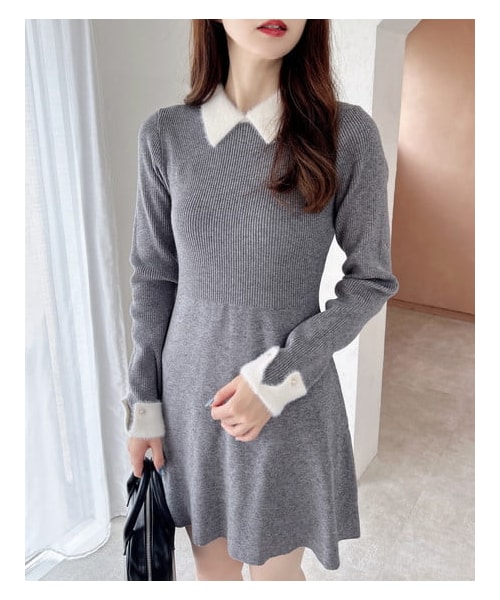 INGNI(イング)の「【新作早割】【WEB限定】襟フェザーリブニットワンピース(ワンピース/ドレス・レディース・グレー/オフホワイト/クロ/オフホワイト/ピンク/オフホワイト・M)」の13枚目の写真