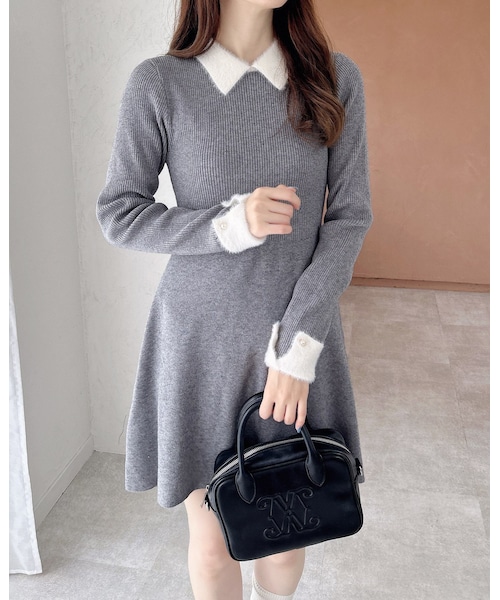 INGNI(イング)の「【新作早割】【WEB限定】襟フェザーリブニットワンピース(ワンピース/ドレス・レディース・グレー/オフホワイト/クロ/オフホワイト/ピンク/オフホワイト・M)」の7枚目の写真