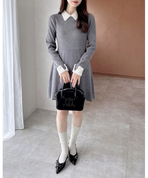 INGNI(イング)の「【新作早割】【WEB限定】襟フェザーリブニットワンピース(ワンピース/ドレス・レディース・グレー/オフホワイト/クロ/オフホワイト/ピンク/オフホワイト・M)」の5枚目の写真