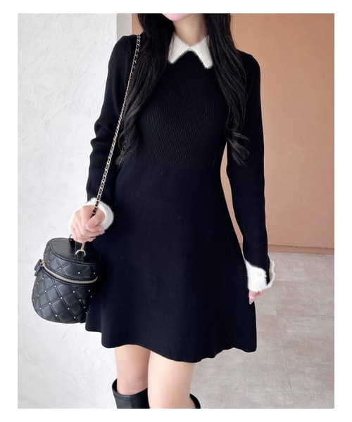 INGNI(イング)の「【新作早割】【WEB限定】襟フェザーリブニットワンピース(ワンピース/ドレス・レディース・グレー/オフホワイト/クロ/オフホワイト/ピンク/オフホワイト・M)」の14枚目の写真