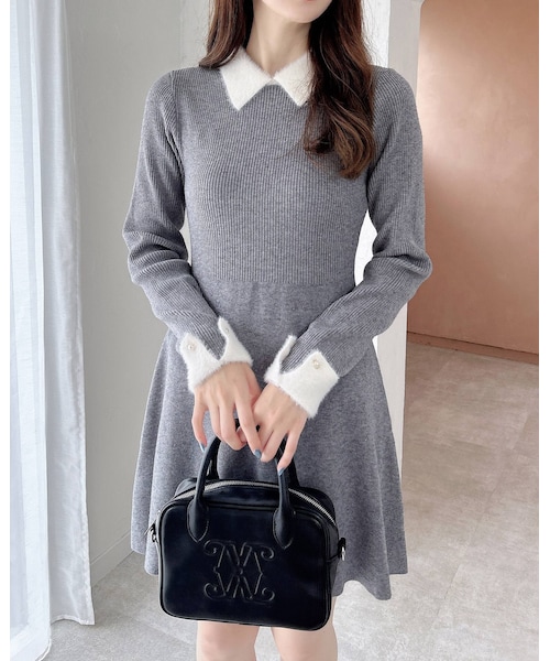 INGNI(イング)の「【新作早割】【WEB限定】襟フェザーリブニットワンピース(ワンピース/ドレス・レディース・グレー/オフホワイト/クロ/オフホワイト/ピンク/オフホワイト・M)」の8枚目の写真