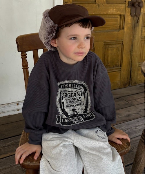 CIAOPANIC TYPY（チャオパニックティピー）の「【WEB限定】【KIDS】【プチプラ】プリントリブ長袖カットソー（Tシャツ/カットソー・キッズ・アイボリー/ブラウン/チャコールグレー/グリーン/グレー/ピンク・130/150/110）」の2枚目の写真