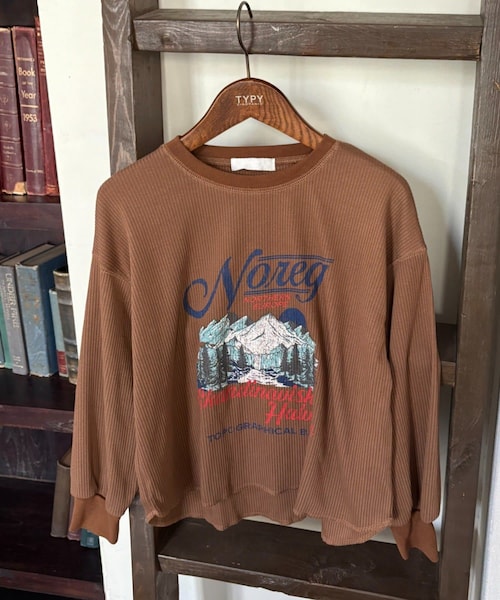 CIAOPANIC TYPY（チャオパニックティピー）の「【WEB限定】【KIDS】【プチプラ】プリントリブ長袖カットソー（Tシャツ/カットソー・キッズ・アイボリー/ブラウン/チャコールグレー/グリーン/グレー/ピンク・130/150/110）」の4枚目の写真