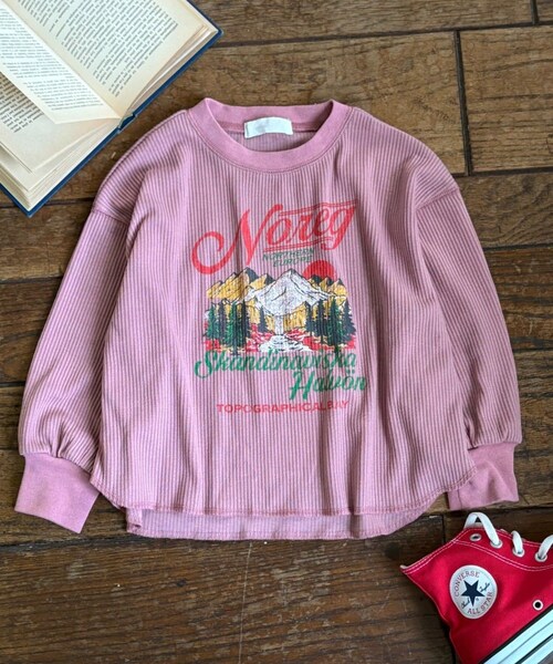 CIAOPANIC TYPY（チャオパニックティピー）の「【WEB限定】【KIDS】【プチプラ】プリントリブ長袖カットソー（Tシャツ/カットソー・キッズ・アイボリー/ブラウン/チャコールグレー/グリーン/グレー/ピンク・130/150/110）」の6枚目の写真