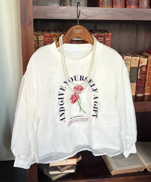 CIAOPANIC TYPY(チャオパニックティピー)の「【WEB限定】【KIDS】刺繍オーガンジーレイヤード長袖カットソー(Tシャツ/カットソー・キッズ・ホワイト/ブラック/グレー・110/150/130)」の1枚目の写真