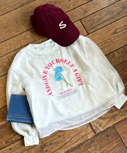 CIAOPANIC TYPY(チャオパニックティピー)の「【WEB限定】【KIDS】刺繍オーガンジーレイヤード長袖カットソー(Tシャツ/カットソー・キッズ・ホワイト/ブラック/グレー・110/150/130)」の3枚目の写真
