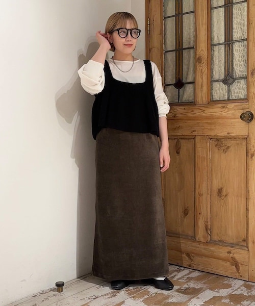 PUAL CE CIN（ピュアルセシン）の「【サイズ展開/＠yns628＆＠e_r_i_125企画】ストレッチコールスカート（スカート・レディース・ブラック/グレー/アイボリー/ブラウン/カーキ・1/2）」の5枚目の写真