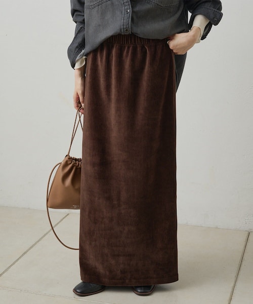 PUAL CE CIN（ピュアルセシン）の「【サイズ展開/＠yns628＆＠e_r_i_125企画】ストレッチコールスカート（スカート・レディース・ブラック/グレー/アイボリー/ブラウン/カーキ・1/2）」の4枚目の写真