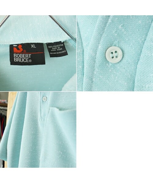 --（--）の「70s 80s USA ROBERT BRUCE ポリニット オープンカラーポロシャツ メンズXL ライトブルー 半袖 アメリカ古着（ポロシャツ・レディース・ブルー・XL）」の2枚目の写真