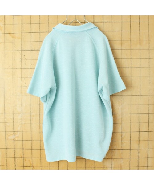 --（--）の「70s 80s USA ROBERT BRUCE ポリニット オープンカラーポロシャツ メンズXL ライトブルー 半袖 アメリカ古着（ポロシャツ・レディース・ブルー・XL）」の3枚目の写真