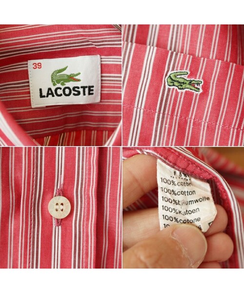 FRENCH LACOSTE(フレンチラコステ)の「90s 00s フレンチラコステ Lacoste 半袖 ストライプ ボタンダウンシャツ レッド メンズL相当 ヨーロッパ古着(シャツ/ブラウス・レディース・レッド・L)」の2枚目の写真