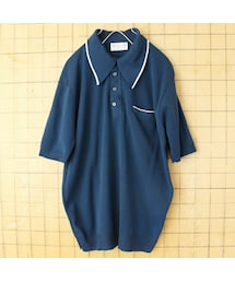 --（--）の「60s 70s USA Kmart Ban-Lon バンロン ポロシャツ メンズXL ネイビー ブルー 半袖 ナイロン アメリカ古着（ポロシャツ）」