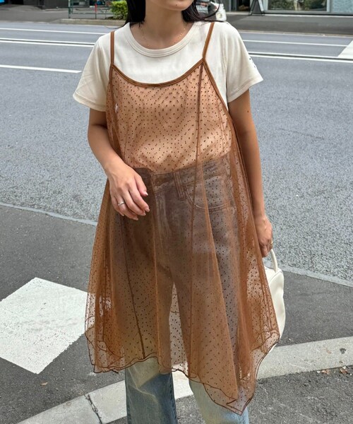 CIAOPANIC TYPY(チャオパニックティピー)の「ドットチュールキャミチュニックワンピ(タンクトップ・レディース・ブラウン/ブラック/ホワイト・ONE)」の1枚目の写真