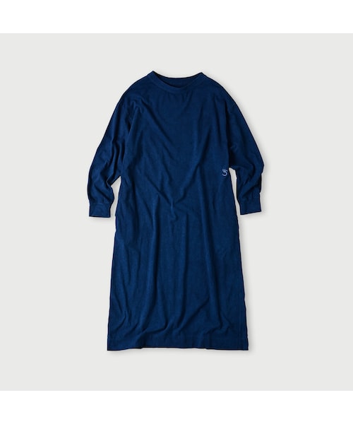 ✨45R インディゴ 秋の七草 抜染 プリント ワンピース 45R（フォーティファイブアール）の「インディゴ秋の七草抜染