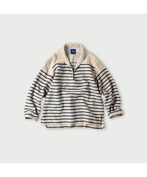 【美品】45R　カットワーク　カシュクールブラウス　インディゴ　カーディガン　2 45R（フォーティファイブアール）の「インドリネンのカット