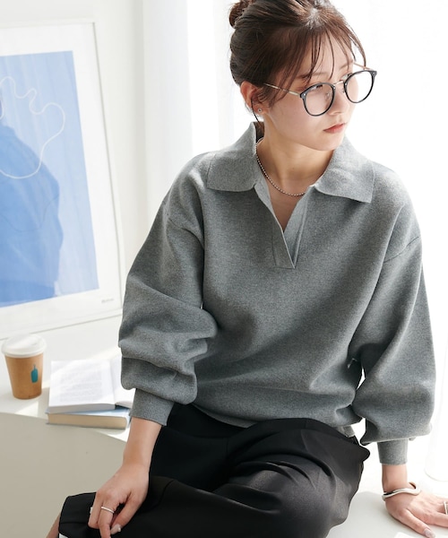 DISCOAT(ディスコート)の「【AW先行予約】スウェットライクスキッパープルオーバー《WEB限定カラーあり》(ニット/セーター・レディース・ブラック/グレー/アイボリー/ベビーピンク/ホワイト・F)」の4枚目の写真