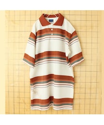J.C.PENNEY（ジェーシーペニー）の「70s 80s USA JCPenney ポリニット ボーダーポロシャツ メンズL相当 ブラウン 半袖 アメリカ古着（ポロシャツ・レディース）」