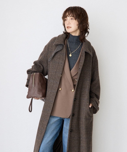 RIVE DROITEリヴドロワ☆チェックステンカラーコート RIVE DROITE