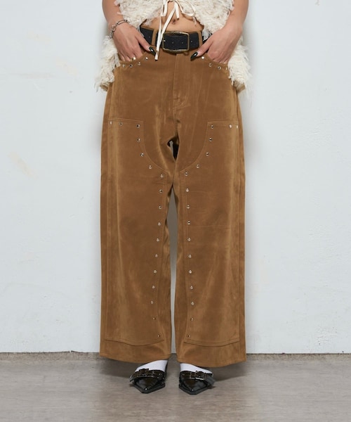 WHO'S WHO gallery（フーズフーギャラリー）の「【AW先行予約】スウェードダブルニーパンツ（パンツ・レディース・ブラック/キャメル/ブラウン・S/M）」の3枚目の写真