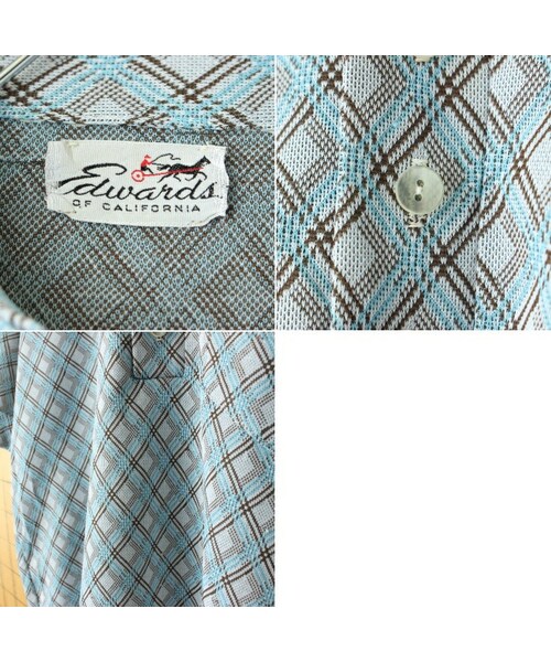 --（--）の「60s 70s USA Edwards of CALIFORNIA オープンカラー プルオーバー シャツ メンズM相当 ライトブルー 半袖 ポリエステル アメリカ古着（ポロシャツ・レディース・ブルー・M）」の2枚目の写真