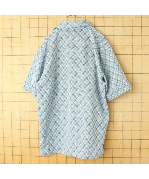 --（--）の「60s 70s USA Edwards of CALIFORNIA オープンカラー プルオーバー シャツ メンズM相当 ライトブルー 半袖 ポリエステル アメリカ古着（ポロシャツ・レディース・ブルー・M）」の3枚目の写真