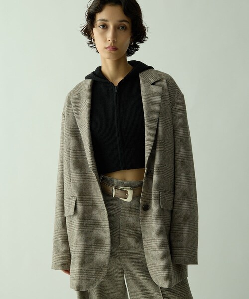 専用★Drawing チャコール ジャケット グレンチェックストレッチ MEN グレンチェックワイドジャケット numbers ジャケット・アウター