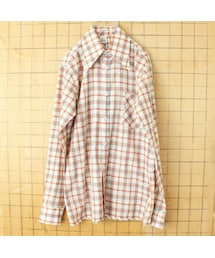 70s 80s EURO PINTO チェックシャツ オレンジ メンズM相当 長袖 ヨーロッパ古着