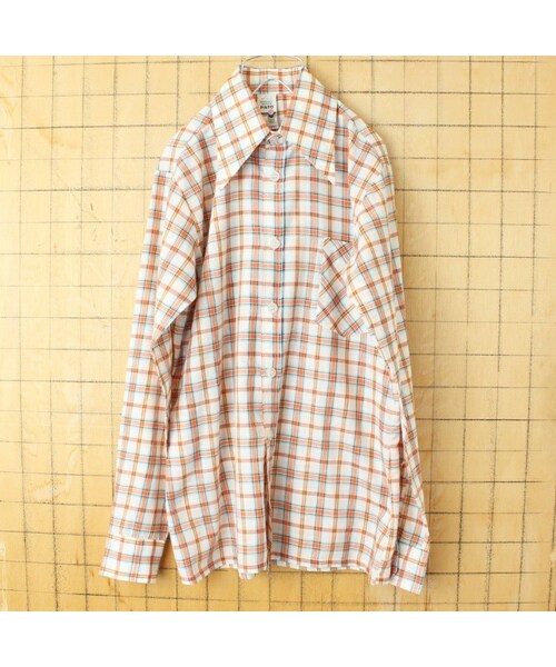 --(--)の「70s 80s EURO PINTO チェックシャツ オレンジ メンズM相当 長袖 ヨーロッパ古着(シャツ/ブラウス・レディース・オレンジ・M)」の1枚目の写真