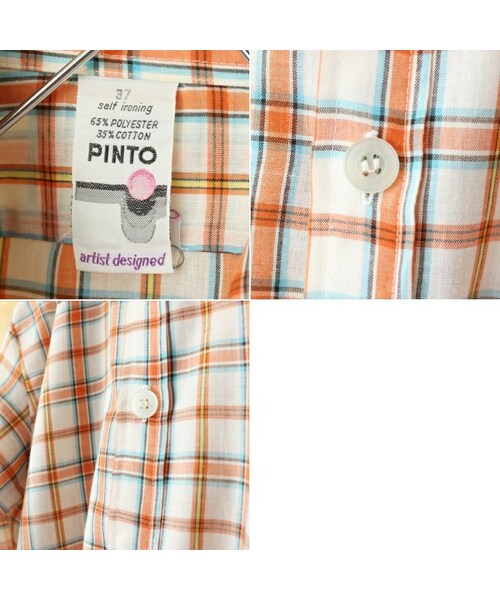 --(--)の「70s 80s EURO PINTO チェックシャツ オレンジ メンズM相当 長袖 ヨーロッパ古着(シャツ/ブラウス・レディース・オレンジ・M)」の2枚目の写真