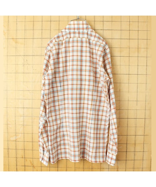 --(--)の「70s 80s EURO PINTO チェックシャツ オレンジ メンズM相当 長袖 ヨーロッパ古着(シャツ/ブラウス・レディース・オレンジ・M)」の3枚目の写真