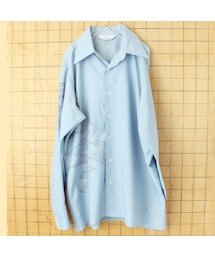 ARROW | 70s 80s USA ARROW 長袖 ライトフランネル オープンカラーシャツ ライトブルー メンズL アメリカ古着(シャツ/ブラウス)