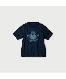 ブル丸ウォークプリントの90845星Tシャツ（再び・インディゴ）