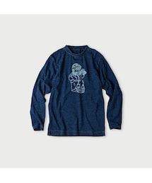 45R | ブル飛行士プリントの90845星長袖Tシャツ（再び・インディゴ加工）