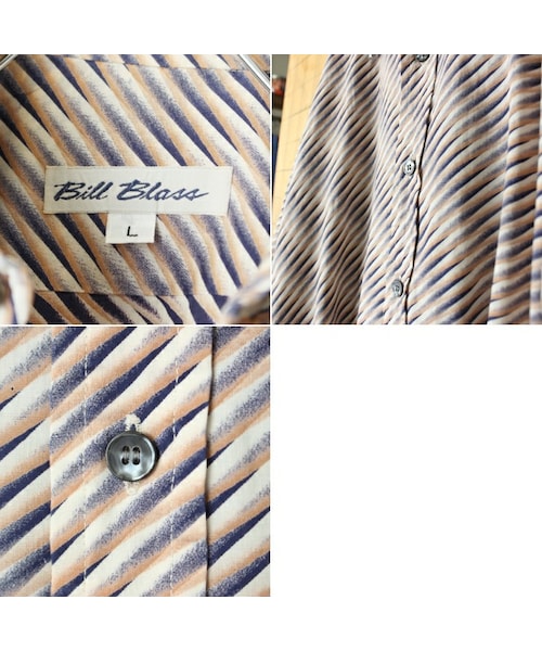 --(--)の「70s 80s USA Bill Blass 総柄ライトフランネルシャツ ネイビー ベージュ メンズL 長袖 アメリカ古着(シャツ/ブラウス・レディース・ブルー・L)」の2枚目の写真