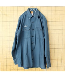 80s 90s USA BIG BEN 長袖 ワークシャツ ネイビー ブルー メンズM アメリカ古着