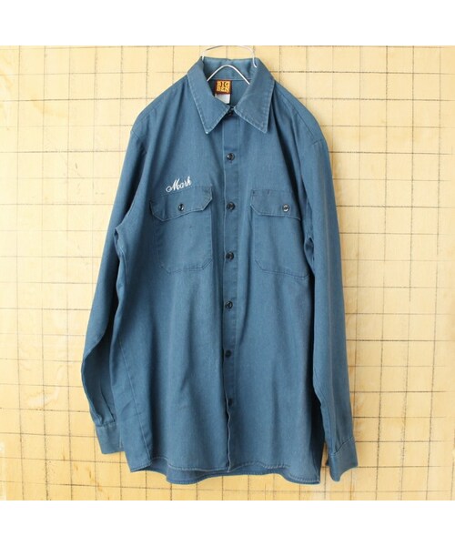 --(--)の「80s 90s USA BIG BEN 長袖 ワークシャツ ネイビー ブルー メンズM アメリカ古着(シャツ/ブラウス・レディース・ブルー・M)」の1枚目の写真