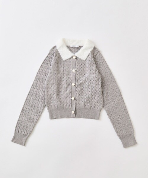 OLIVE des OLIVE（オリーブデオリーブ）の「フェザー衿カーディガン（トップス・レディース・オフホワイト/トップグレー/ブラック/ボルドー・FREE）」の3枚目の写真