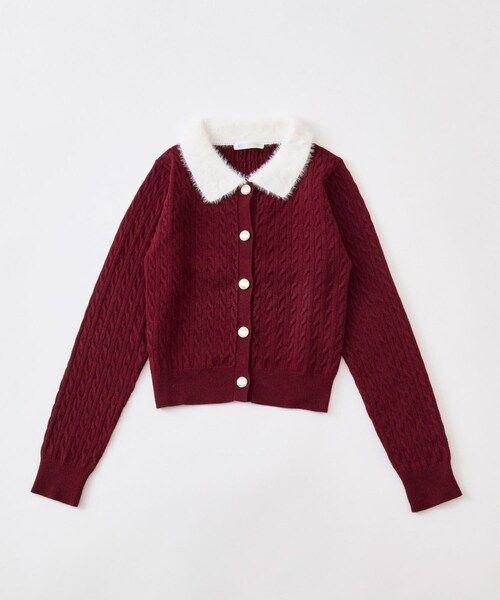 OLIVE des OLIVE（オリーブデオリーブ）の「フェザー衿カーディガン（トップス・レディース・オフホワイト/トップグレー/ブラック/ボルドー・FREE）」の4枚目の写真