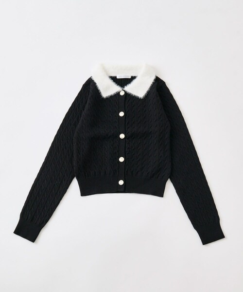 OLIVE des OLIVE（オリーブデオリーブ）の「フェザー衿カーディガン（トップス・レディース・オフホワイト/トップグレー/ブラック/ボルドー・FREE）」の2枚目の写真