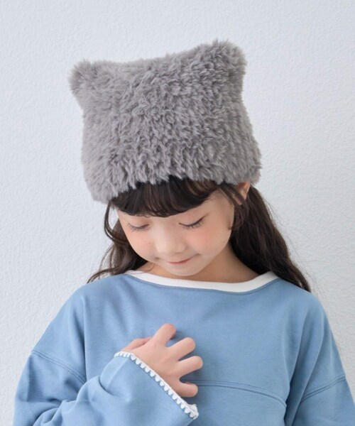 CIAOPANIC TYPY（チャオパニックティピー）の「【KIDS】ねこ耳ファー帽子（ニットキャップ/ビーニー・キッズ・ブラック/グレー/ブラウン/オフホワイト・ONE）」の3枚目の写真