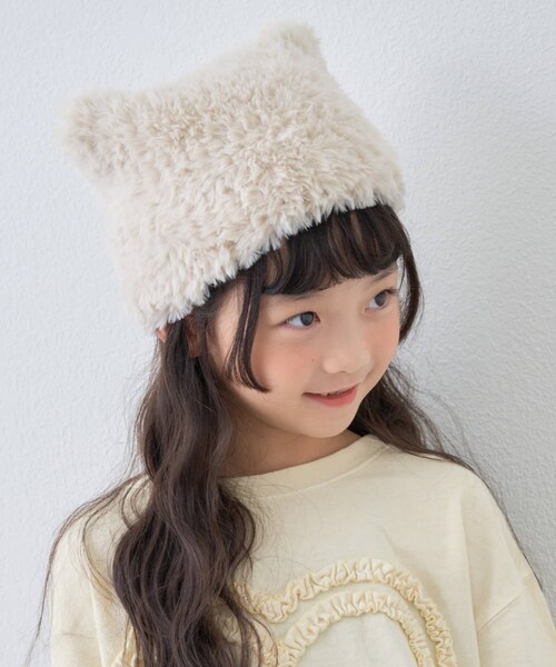 CIAOPANIC TYPY（チャオパニックティピー）の「【KIDS】ねこ耳ファー帽子（ニットキャップ/ビーニー・キッズ・ブラック/グレー/ブラウン/オフホワイト・ONE）」の2枚目の写真