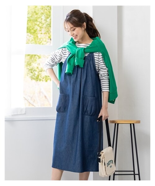 nissen（ニッセン）の「大きいサイズ夏にぴったり綿混ひんやりデニムジャンパースカート（接触冷感・抗菌防臭）（ワンピース・レディース・チェック/花柄/インディゴブルー無地・L/LL/3L/4L/5L/6L/8L/10L）」の18枚目の写真