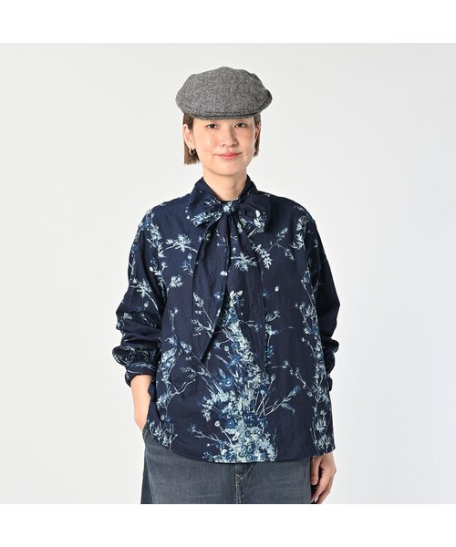 45R（フォーティファイブアール）の「インドカディブーケストライププリントのリボンブラウス（インディゴ）（その他・レディース・73-インディゴ・02-M/03-L）」の4枚目の写真