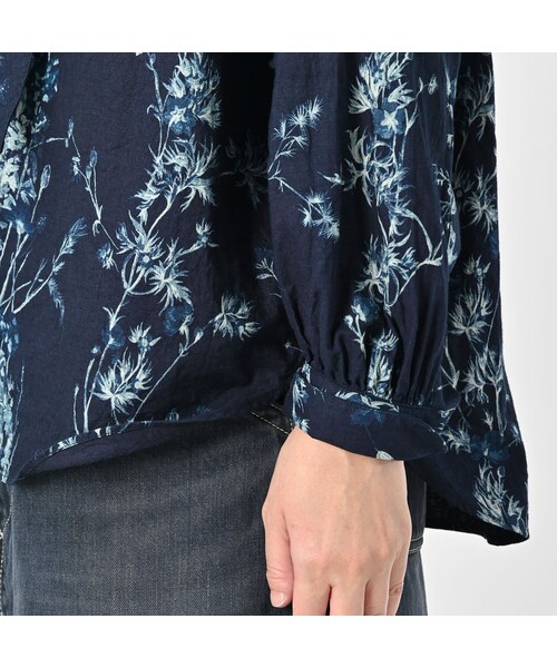 45R（フォーティファイブアール）の「インドカディブーケストライププリントのリボンブラウス（インディゴ）（その他・レディース・73-インディゴ・02-M/03-L）」の8枚目の写真